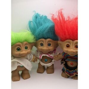 3 Vintage Ace Novelty Co. Inc. Troll Angel Fairy Robe Green Hair Doll Wings Star